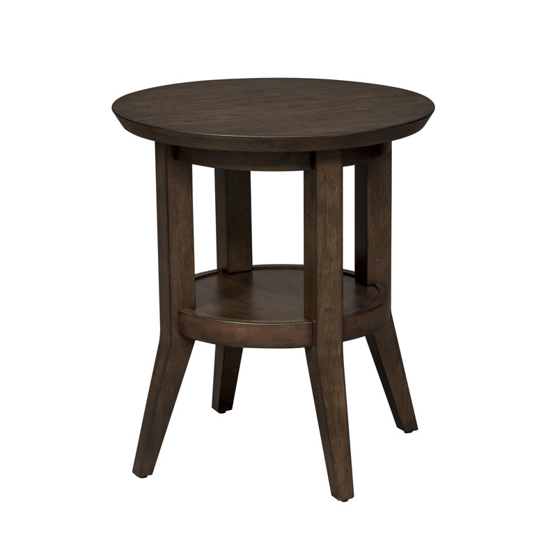 Ventura Dark Brown Round Wood End Table with Shelf
