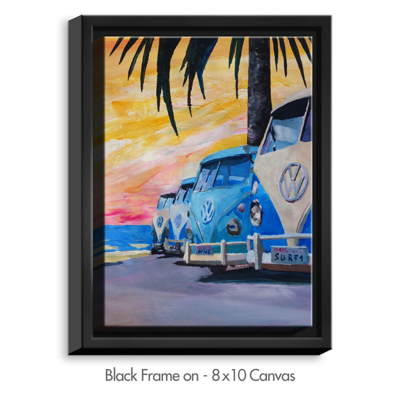 " Blue VW Bus Line " by Markus Bleichner, 21.75" H x 17.75" W x 1.75" D, Black