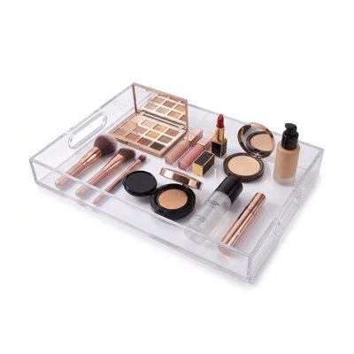 Acrylic Table Top Tray With Handles, 16"l X 11"w X 2"h