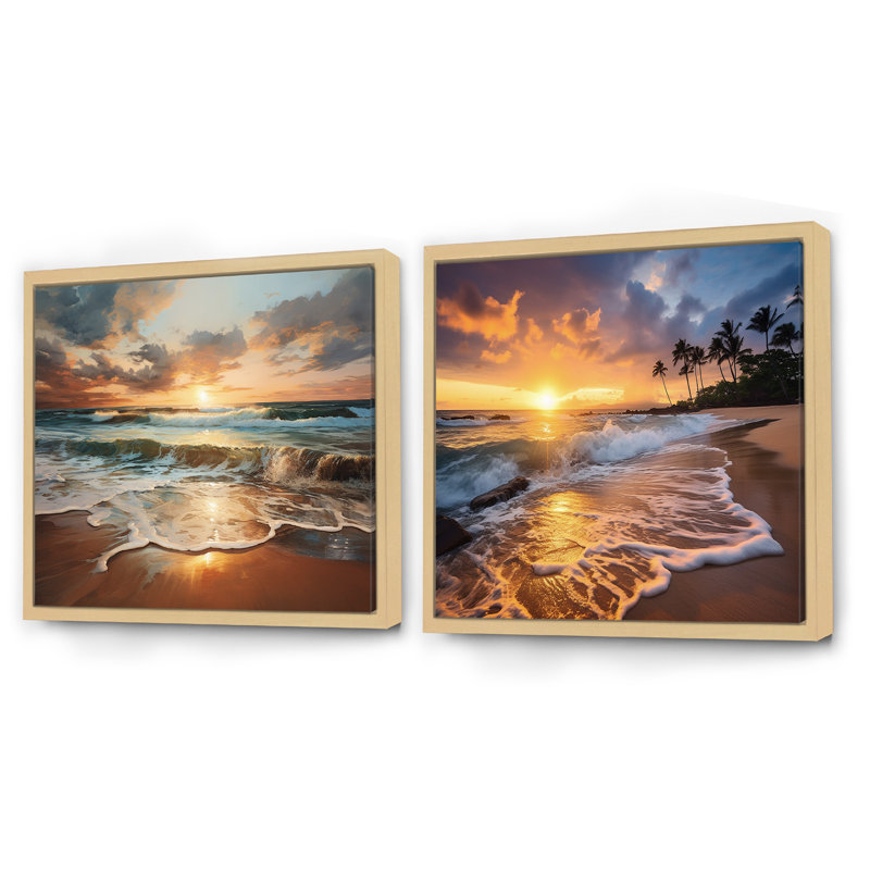 "Beach Photo Sunset Serenade XV" 2 pièces, Encadrement brun, H 36 po x l 73 po