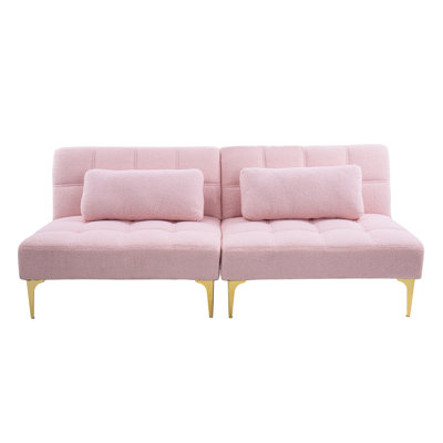 71" Futon Bed With Pink Cover And Strong Metal Legs - Ideal For , Easy Assembly, Offers Good Support Relaxing Fabric Firm Gold Convertible, Long-Lasting Comfort