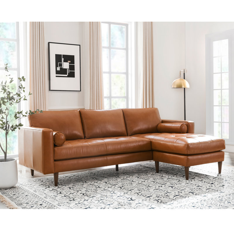 Canapé modulaire et méridienne réversible en cuir véritable Allayah, Cuir véritable chameau