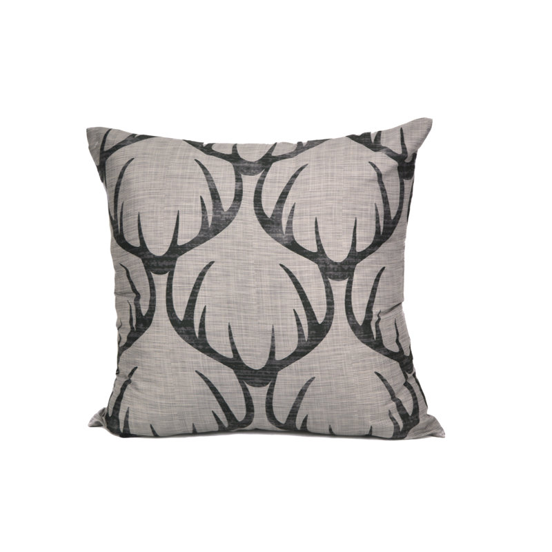 Gray Polyester Antler Design Square Throw Pillow