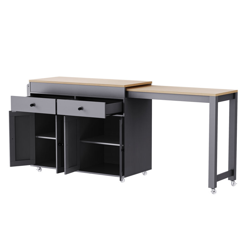 74.5 Inch Kitchen Island With Extendable Dining Table , Rolling Kitchen Island On Wheels With Spice Rack And 2 Drawers,  Kitchen Storage Cart With 4 Door Cabinet
