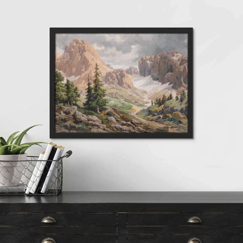 «Snowy Mountain Range Pine Tree» sur papier, H 12 po x l 16 po, Noir