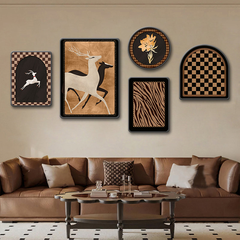Mid-Century Modern Canvas Irregular Shape 5 Pieces Wall art set for Living Room, 27.56" H x 19.69" W