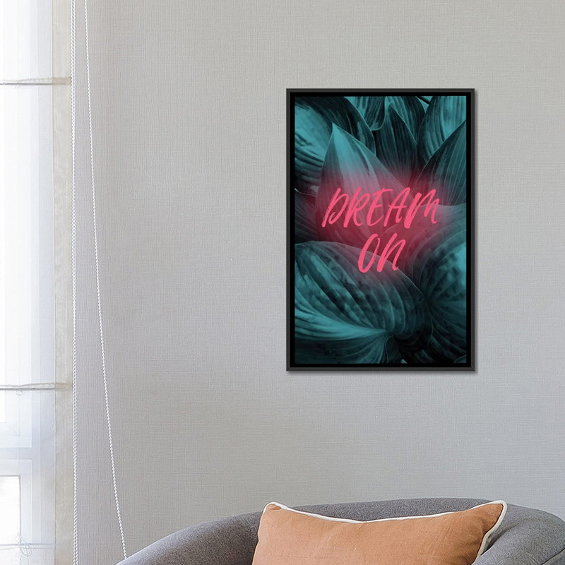 « rêve on », impression sur toile, Toile avec cadre noir, Pas de tapis, H 48 po x l 32 po x P 1,5 po