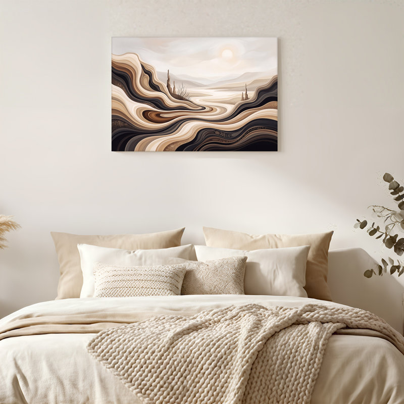 «Wavy Layered Hills in Earth Tones and sépia Sky», art mural sur toile, H 36 po x l 48 po