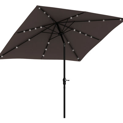 Parasol solaire d'extérieur avec inclinaison et manivelle, 9 pi x 7 pi, lumières DEL, pour la paix - patio, jardin, terrasse, cour, piscine, plage