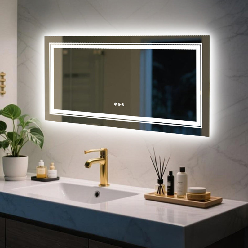 Ashawnti LED Illuminated Bathroom Mirror with Fog-Free Touch Sensor, 50cm H X 100cm W