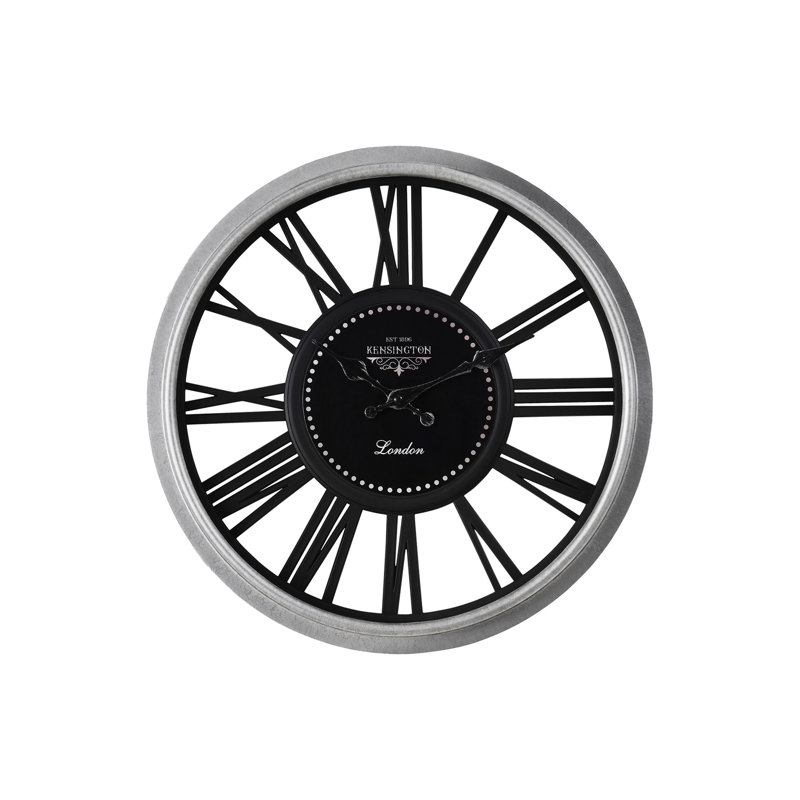 Horloges, horloge murale ronde 16 po, argent, noir, transitionnel