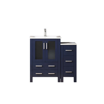 36 In. W Single Bath Vanity In Navy Blue, Soft Close, White Ceramic Top, And Faucet Blue Wide, 18.25 D, , Ample Storage Space