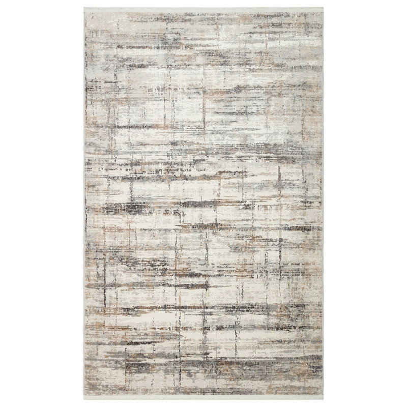 Luxurious Hall Carpet, 2.6 x 4.9 ft, Cream & Grey | 100% Polyester, Machine Woven, 0.35 in Pile Height | Durable & Easy to Clean, 320,000 Thread Points | Perfect for Living Room, Entryway, & Home Décor