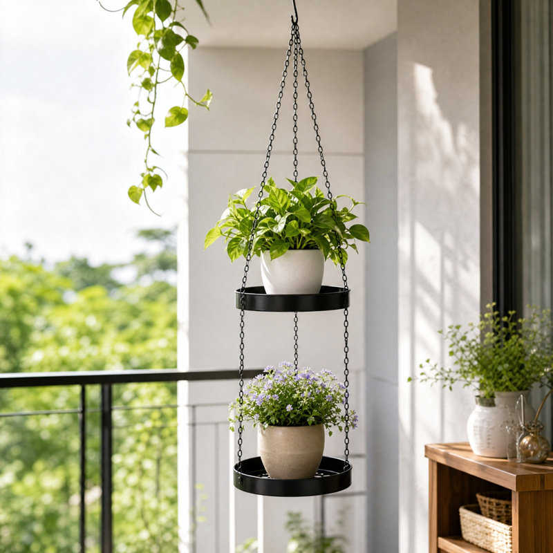 Casquette de baseball, panier de fleurs suspendu pour jardinage intérieur et support de jardinière suspendu à deux niveaux en métal ajouré