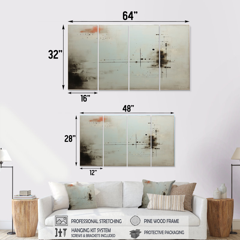 Conundrum Minimal Grey Black - Abstract Wall Art Decor, 4 pièces, H 28 po x l 48 po