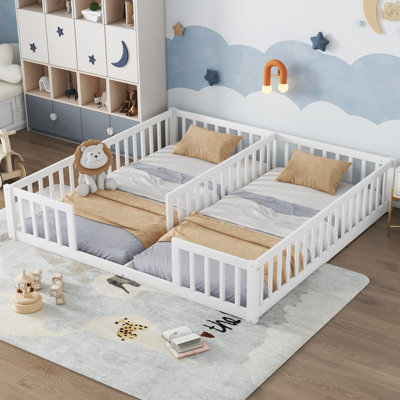 Double Twin Floor Bed With Fence, Guardrails, Montessori Floor Bed Without Door For Girls Boys, No Box Spring Need by Ebern Designs