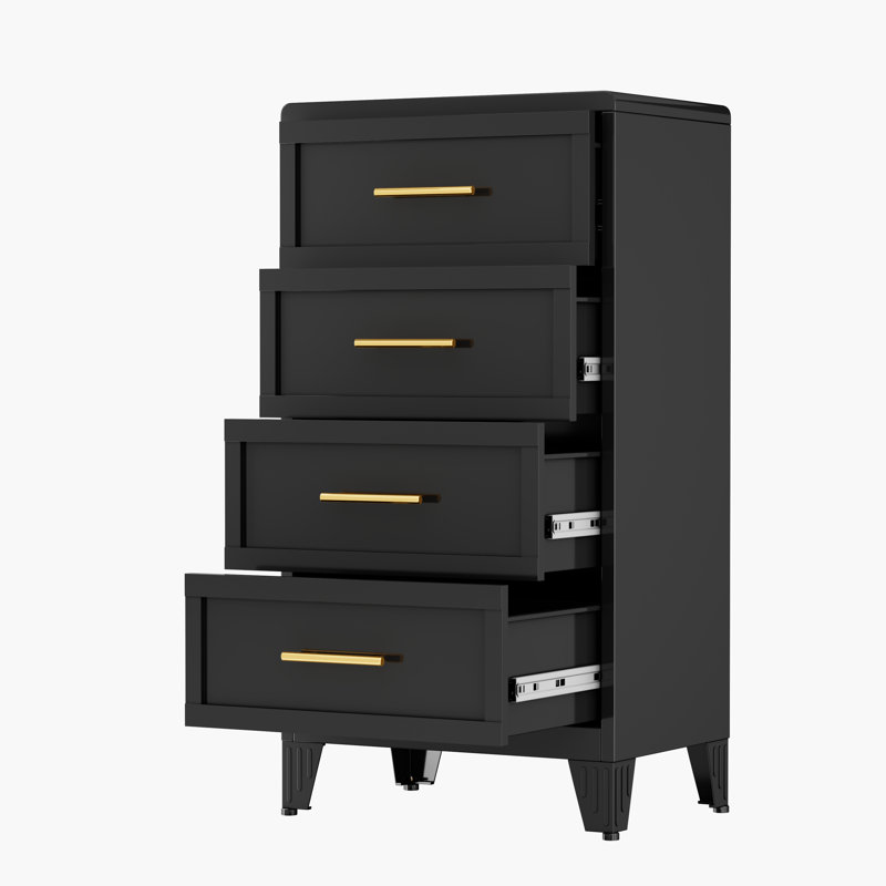 Metal Black 3 Drawer Nightstand, Black