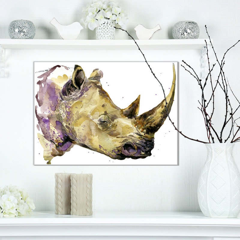 Rhinoceros-reproduction d’art, H 20 po x l 20 po x P 1 po, Toile tendue