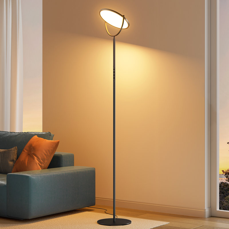 Riehl 76" Dimmable Led Torchiere Floor Lamp With Remote Control, Black