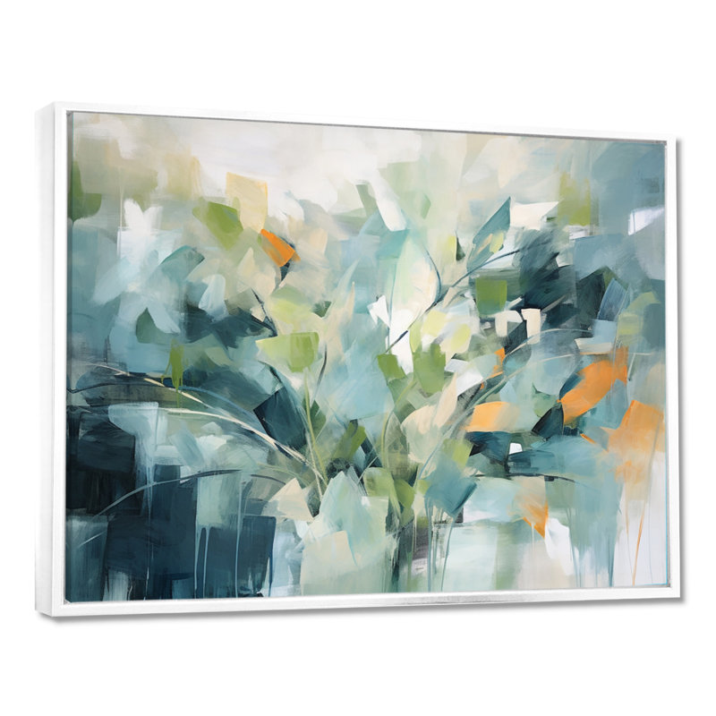 «Blue Botanical Garden III - Abstract Botanicals», art mural, H 24 po x l 32 po, Cadre flottant noir, White