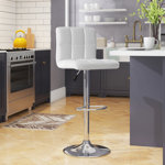 Ahlijah Contemporary Quilted Vinyl Adjustable Height Barstool with Chrome Base
