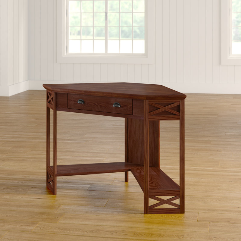 Bureau d'ordinateur d'angle en bois massif Moorton, Chêne Bruni