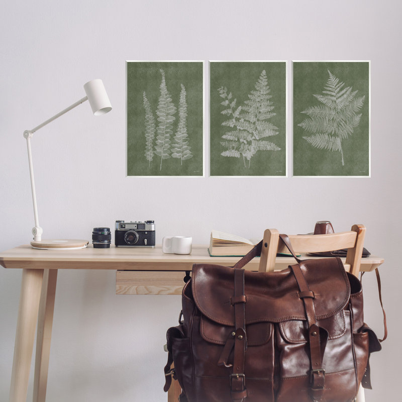 "Vintage Fern Silhouettes", ensemble de 3 plaques murales par Annie Lapoint, H 10 po x l 45 po