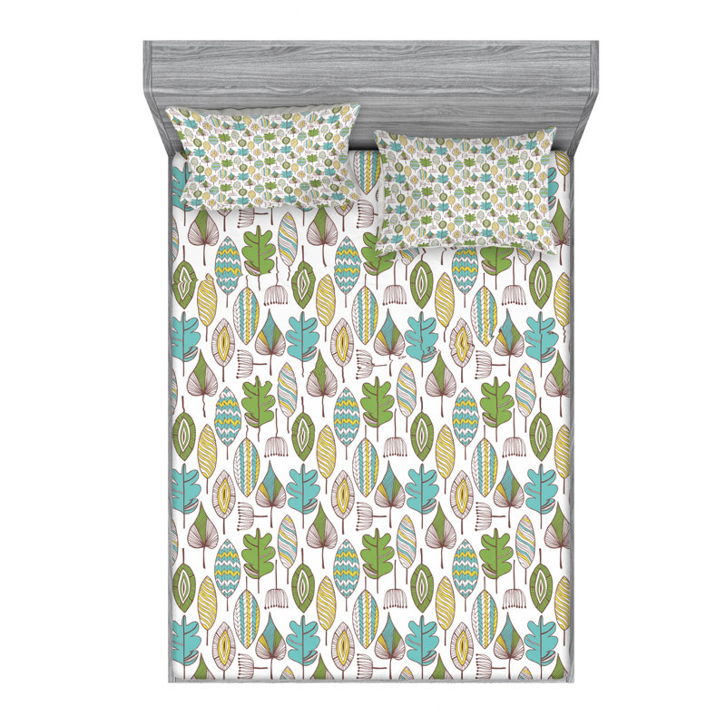 Rowan Microfiber Floral Sheet Set, Full Sheet Set + Fitted Sheet + 2 Pillowcases, Green/Yellow/Mint Floral