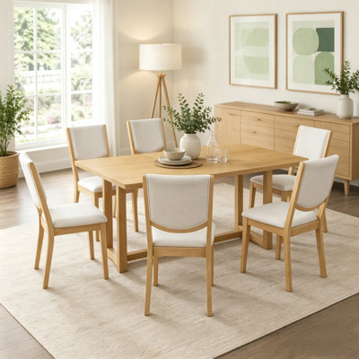 Extendable 7-Piece Dining Table Set with 6 Upholstered Chairs