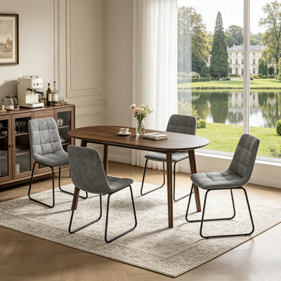 63 Inch Modern Farmhouse Dining Table, Wooden Rectangular Dining Table With Metal Legs For 4 / 6 People For Dining Room, Kitchen, Living Room Walnut