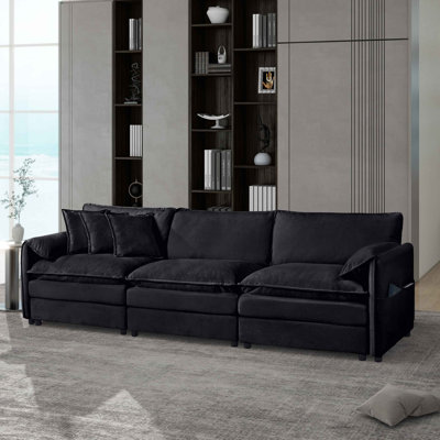 Canapé modulaire surdimensionné à assise profonde, canapé en nuage de chenille moderne, grand canapé modulaire 3 places avec 3 coussins pour le salon, la chambre et le bureau, combinaison de bricolage