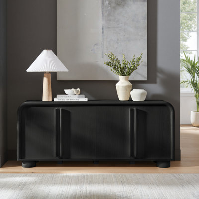 Herline Curved 4-Door Sideboard Cabinet In Black Oak