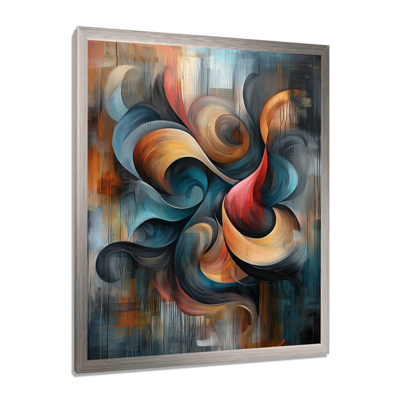 Nykeema - Abstract Wall Art Living Room, H 32 po x l 16 po, Argent argent, Picture Framed