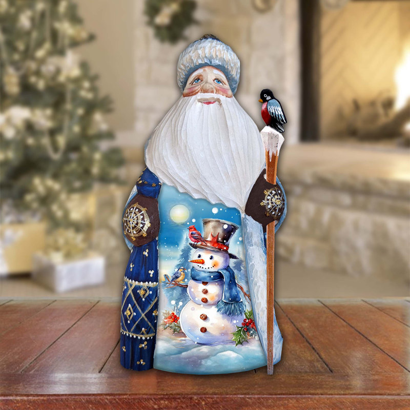 Happy Snowman Santa Wood Carved Masterpiece Figurine By G. Debrekht