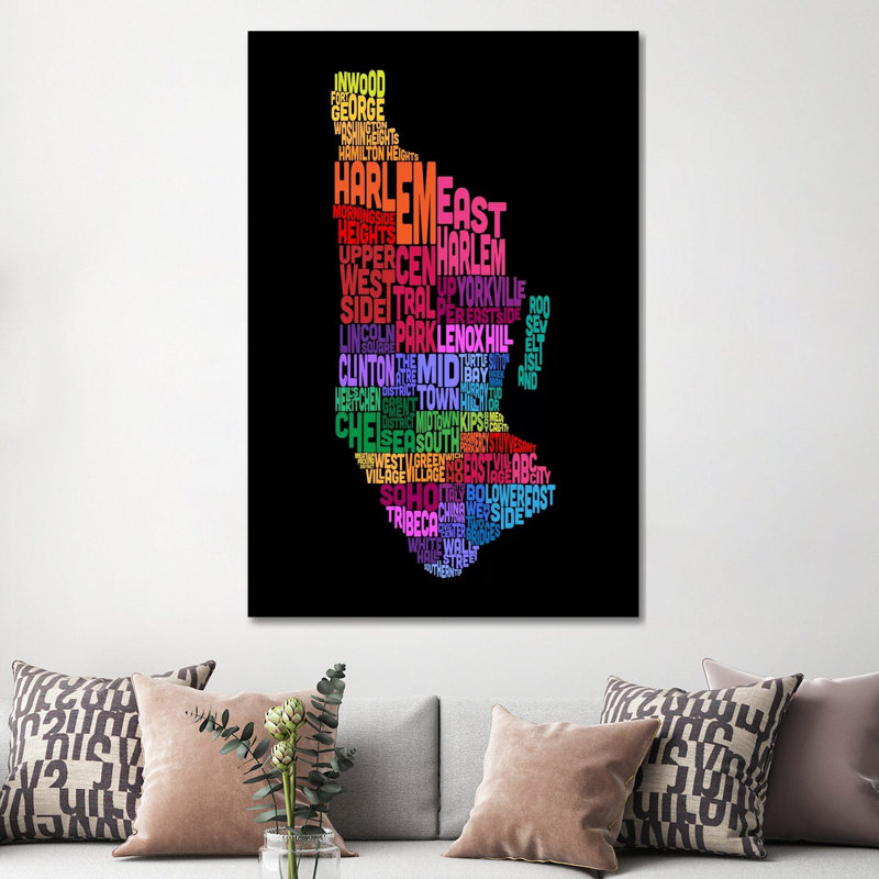 New York Typographic Map by Michael Tompsett - Wrapped Canvas Print, 152.5 cm H x 101.5 cm W