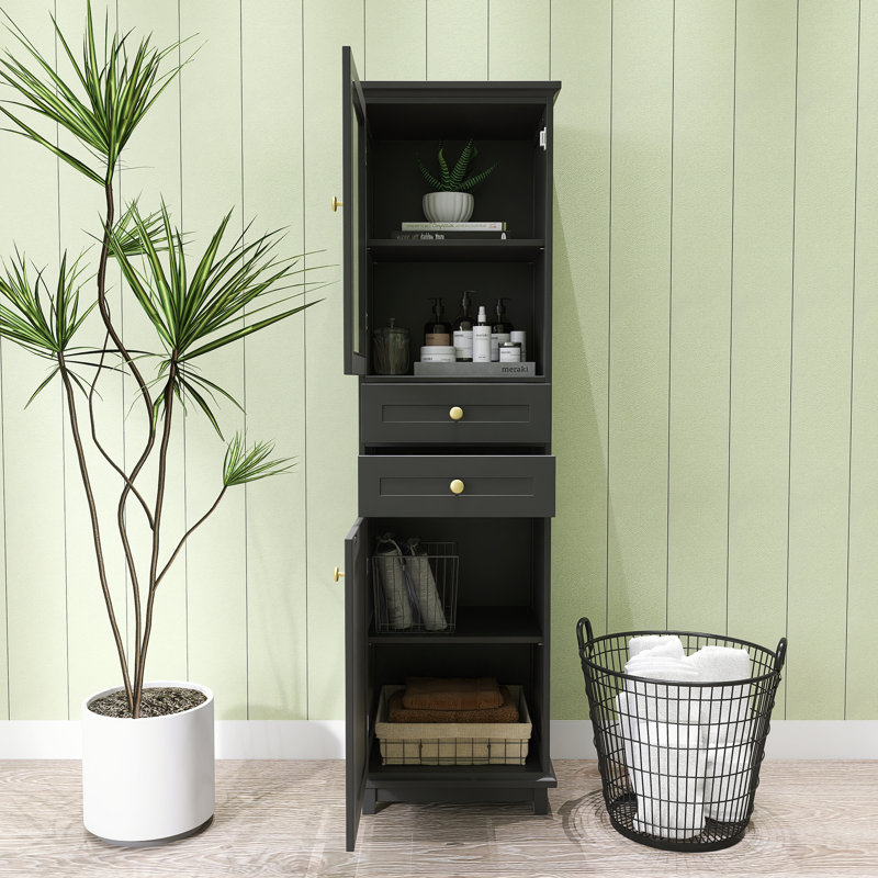 Grande armoire de rangement autoportante de 63 pouces avec 2 tiroirs, Noir