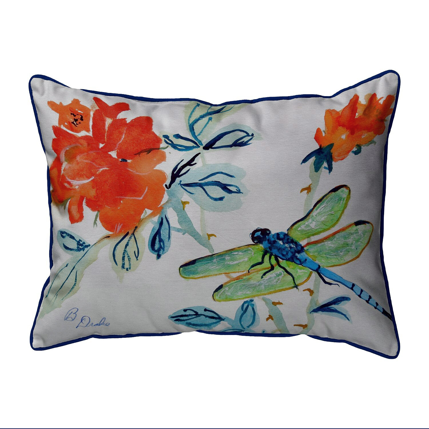 Betsy Drake Interiors Dragonfly and Flower Indoor / Outdoor Rectangular ...