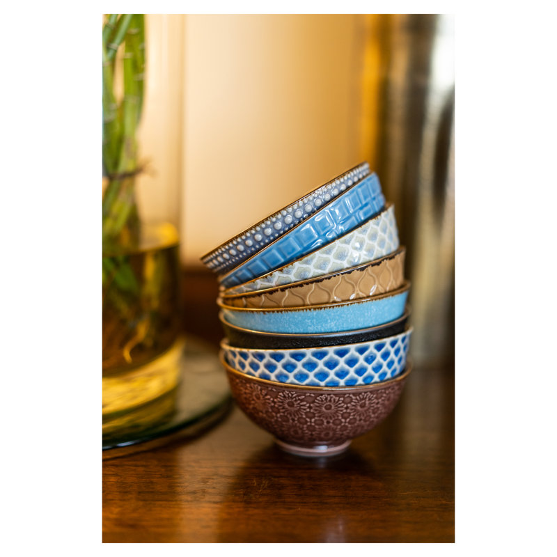 Colorful Ceramic Dessert Bowls Set of 8 with Assorted Patterns