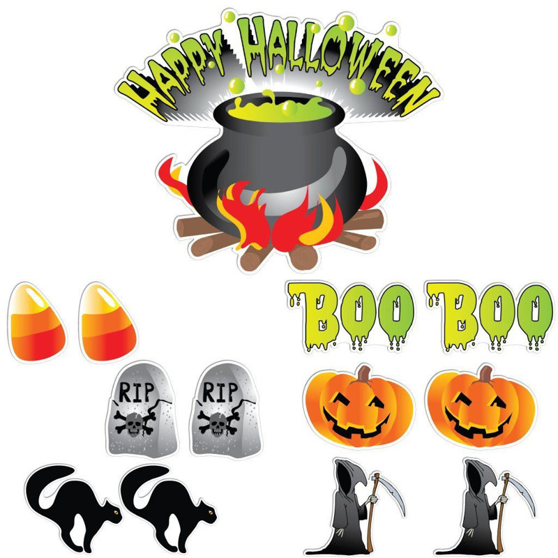 Joyeux Halloween chaudron, ensemble de décoration de pelouse d'Halloween de 13 avec 24 petits piquets