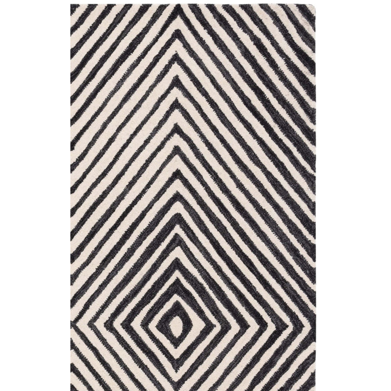 Joahan Geometric Hand Tufted Wool/Cotton Area Rug in Black/Ivory, Runner 2'3" x 9'