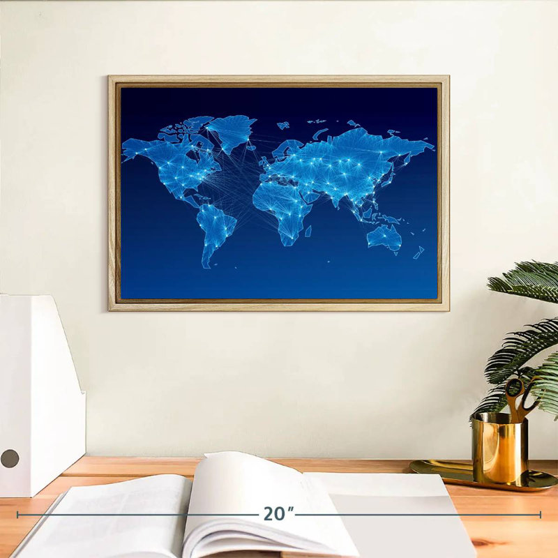Carte du monde du circuit intégré, Cadre flottant en bois naturel, 13 po x 9 po