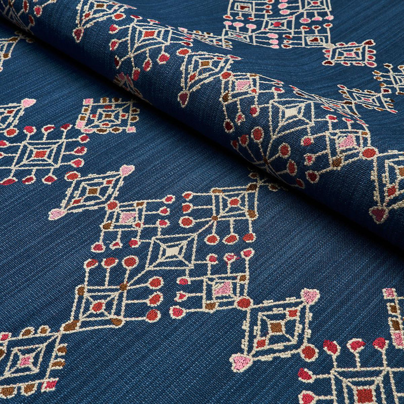 Kalindi Embroidery Fabric, Indigo