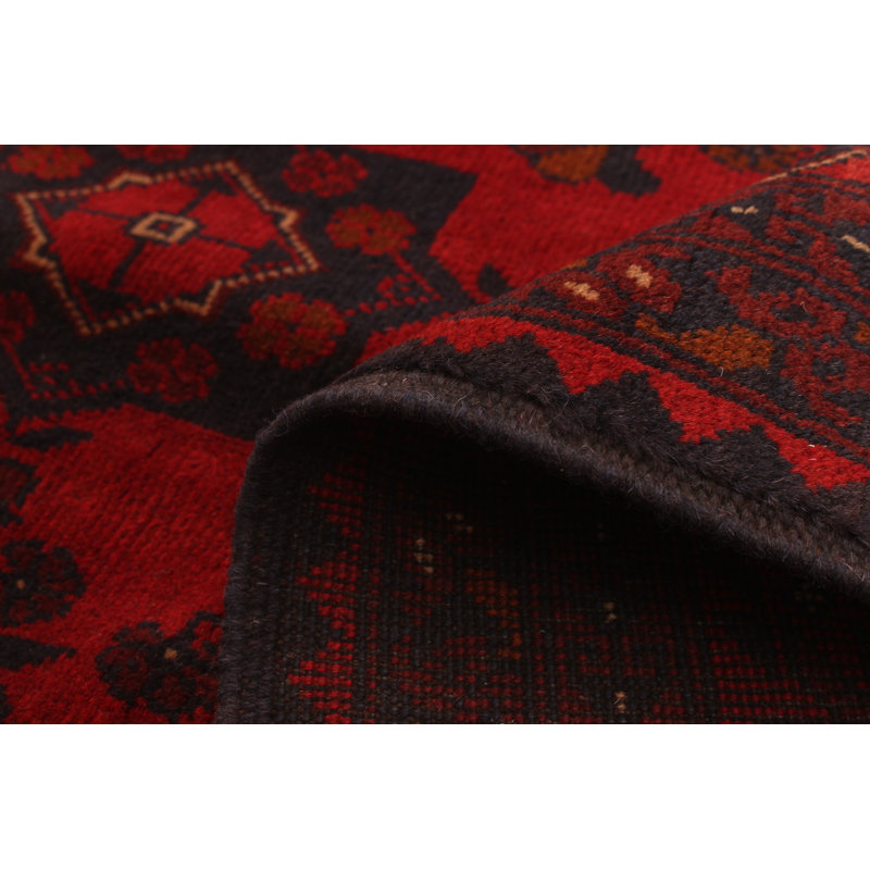 Tapis à main one-of-kind-noué la 2010 rouge 6 pi 7 po x 9 pi zone de laine 8 po Esari Turkman