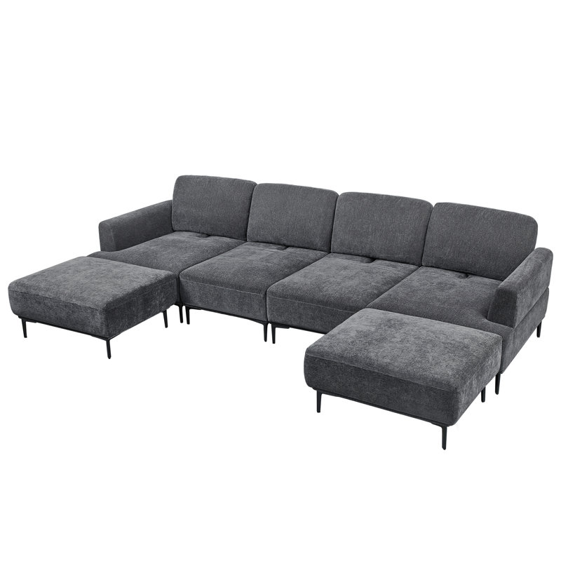 Canapé modulaire rembourré 6 pièces pour salon, Gris chenille