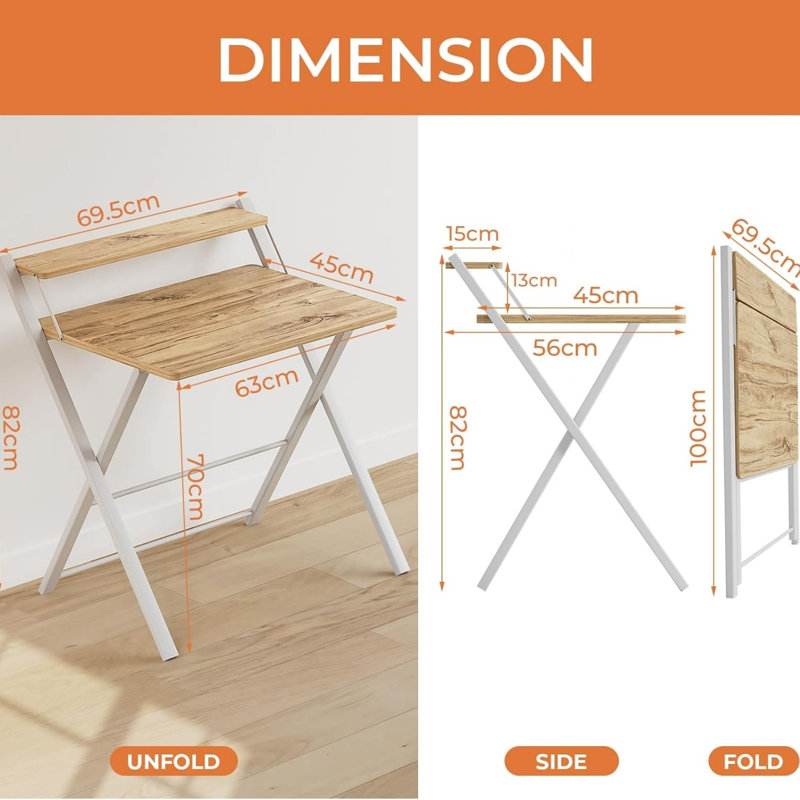 69.5cm Folding Table, 100 cm H x 69.5 cm L x 45 cm D, Light Brown
