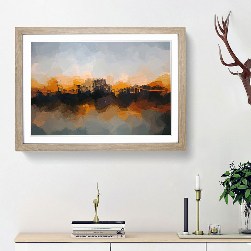 Sunrise over Los Angeles Skyline in Abstract - Picture Frame Graphic Art Print, 36cm H x 48cm W x 2cm D, Oak Framed