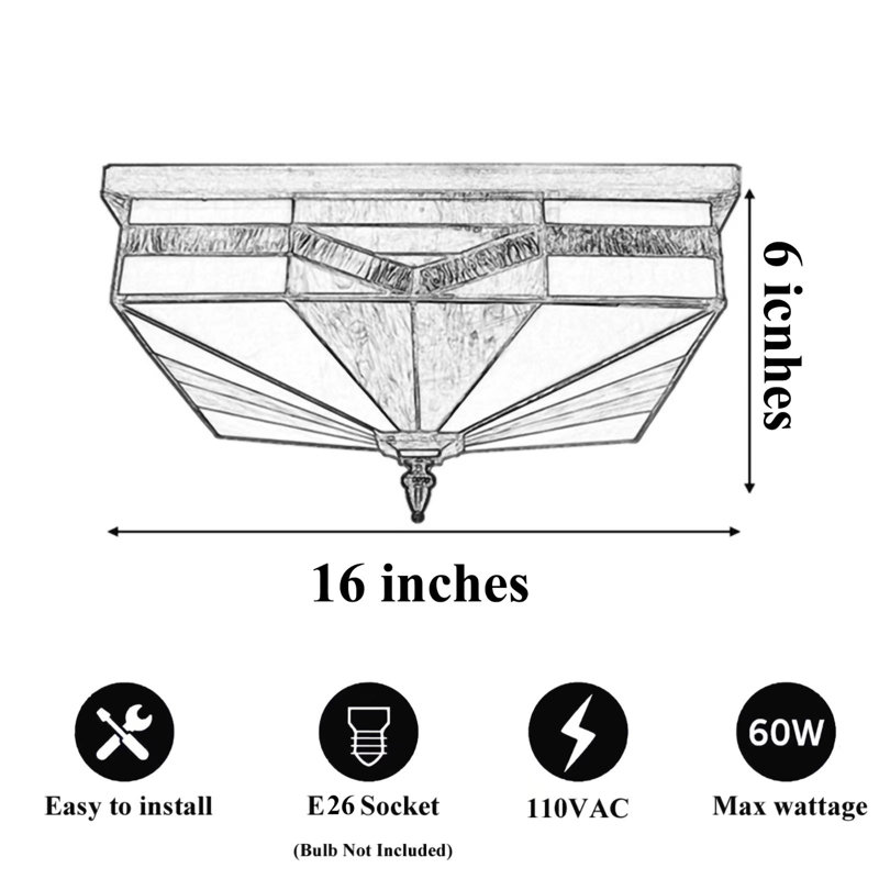 4-Light 15.7" Vintage Tiffany Flush Mount Ceiling Light, Handmade Stained Glass Dimmable Fixture for Bedroom, Living Room