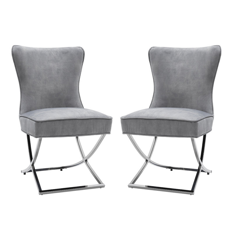 Geneva Upholstered Dining Chairs with Metal Base, Grey