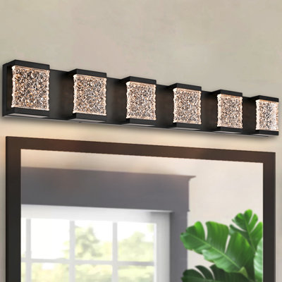 Luminaires de salle de bain modernes à DEL, appliques murales noires à 6 lumières pour éclairage de salle de bain sur miroir, lumières DEL en cristal à intensité variable, lampe murale câblée. (Ampoules DEL intégrées incluses)