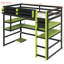Lit mezzanine simple en bois avec bureau, support de rangement latéral, tablettes multiples et lumière RVB, vert-1308265083-1308265077